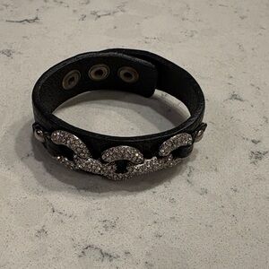 Black Leather Bracelet with Silver Accents